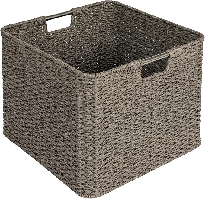 Amazon.com: Household Essentials Square Woven Basket, Paper Rope Cube ...