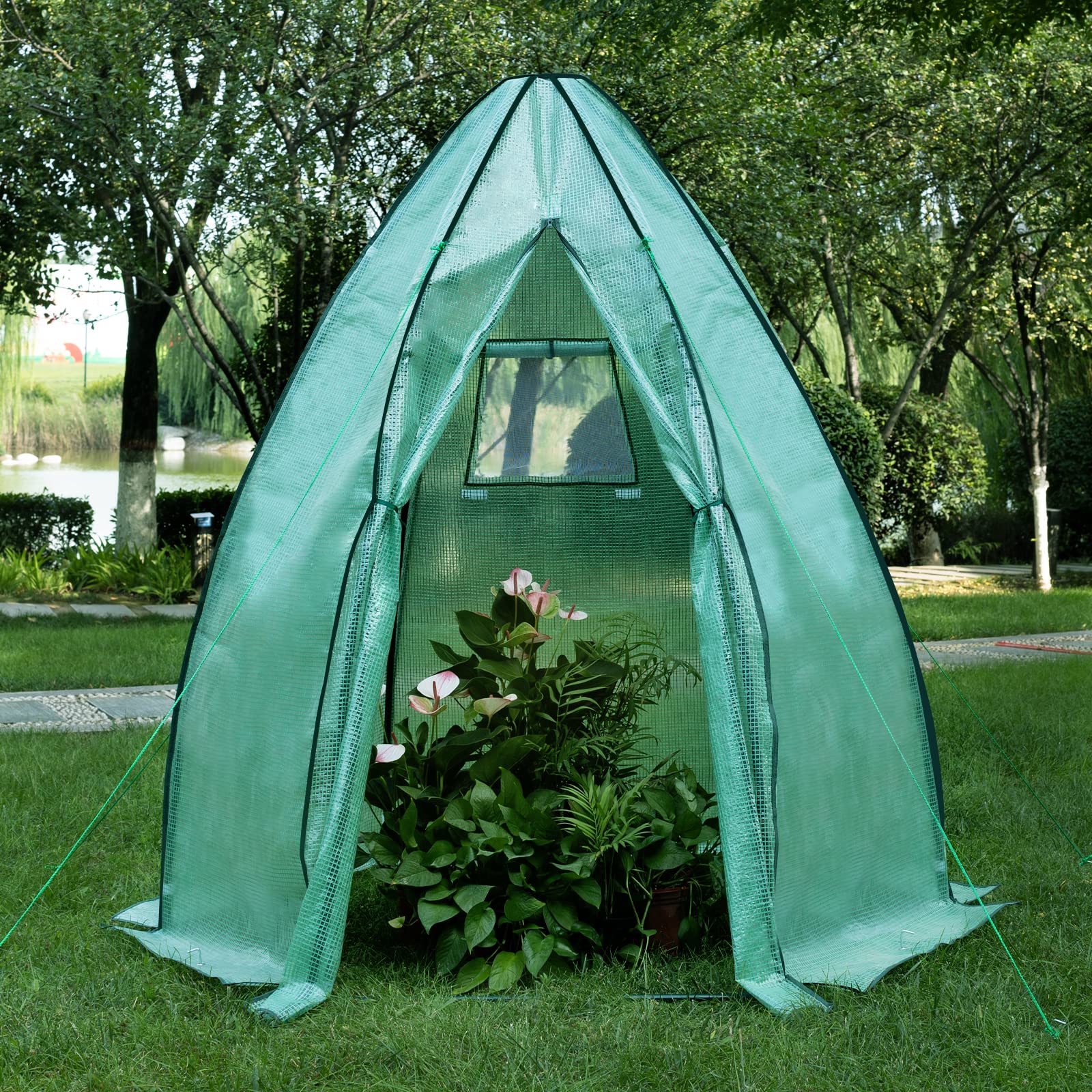 WOLTU Invernadero de Jardín Invernadero para Cultivo Plantas Semilla 160x160x180cm Estructura Metal Estable de PE de 130g/m Impermeable Rresistente al Viento y Rayos UV Verde