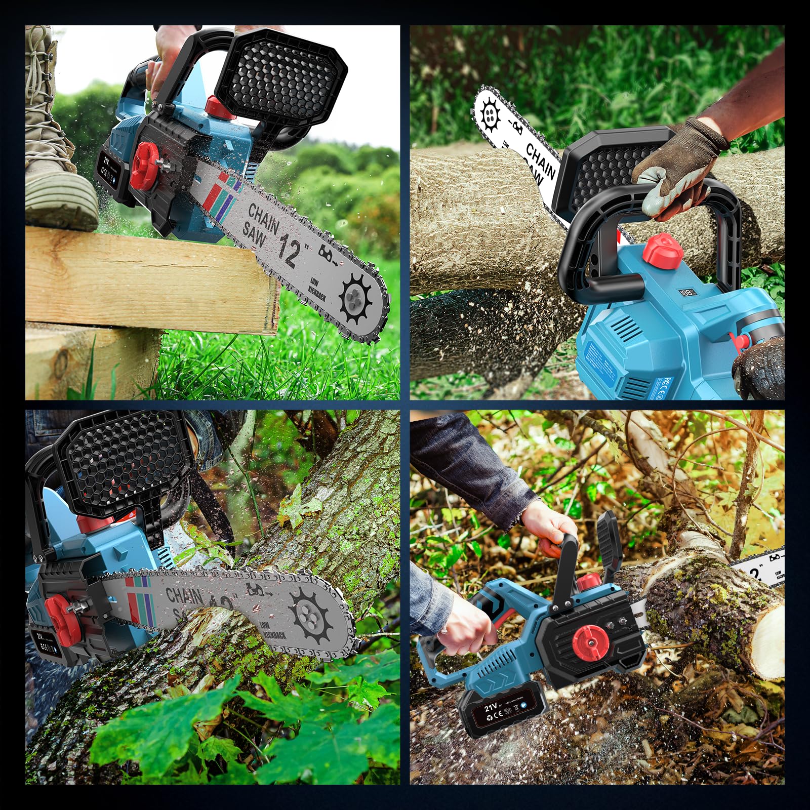 Tronçonneuse à Batterie 12" Brushless1000W,Tronçonneuse Électrique avec Lubrification Automatique et Tension Rapide Sans Outil,Compatible avec Batterie Makita 18V LXT,2x4000mAh pour Abattage et Élague