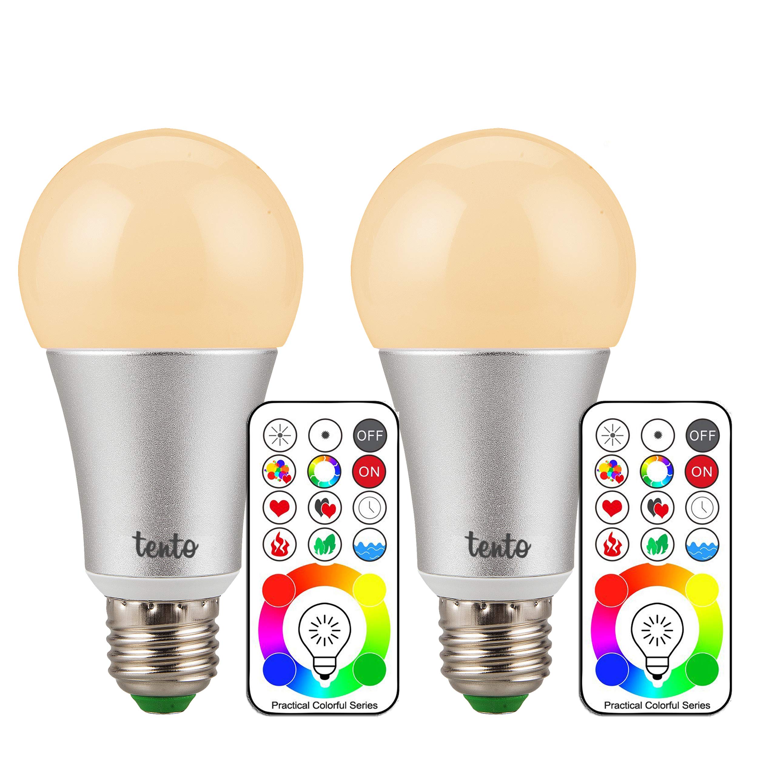 Tento Lighting 10W Multi-Colour, Easily Controlled, Smart Memory Function LED Light Bulbs with Remote β RGB, RGBW, 2800K Warm White (2/Pack)