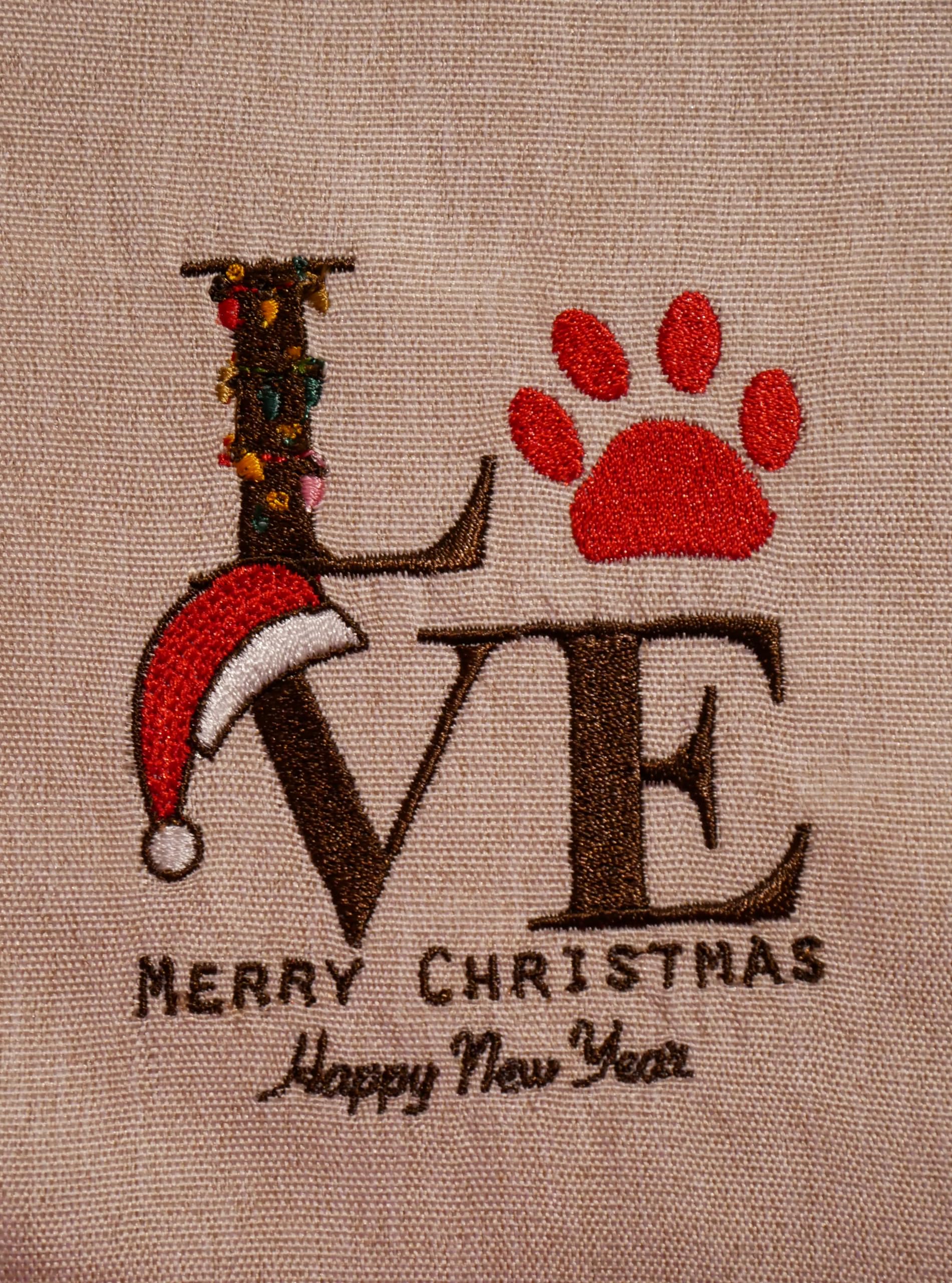 Handmade Weihnachtstischdecke Tischläufer Herz Hund Mops Weihnachten Tischdecke Mitteldecke bestickt 157 x 40 cm
