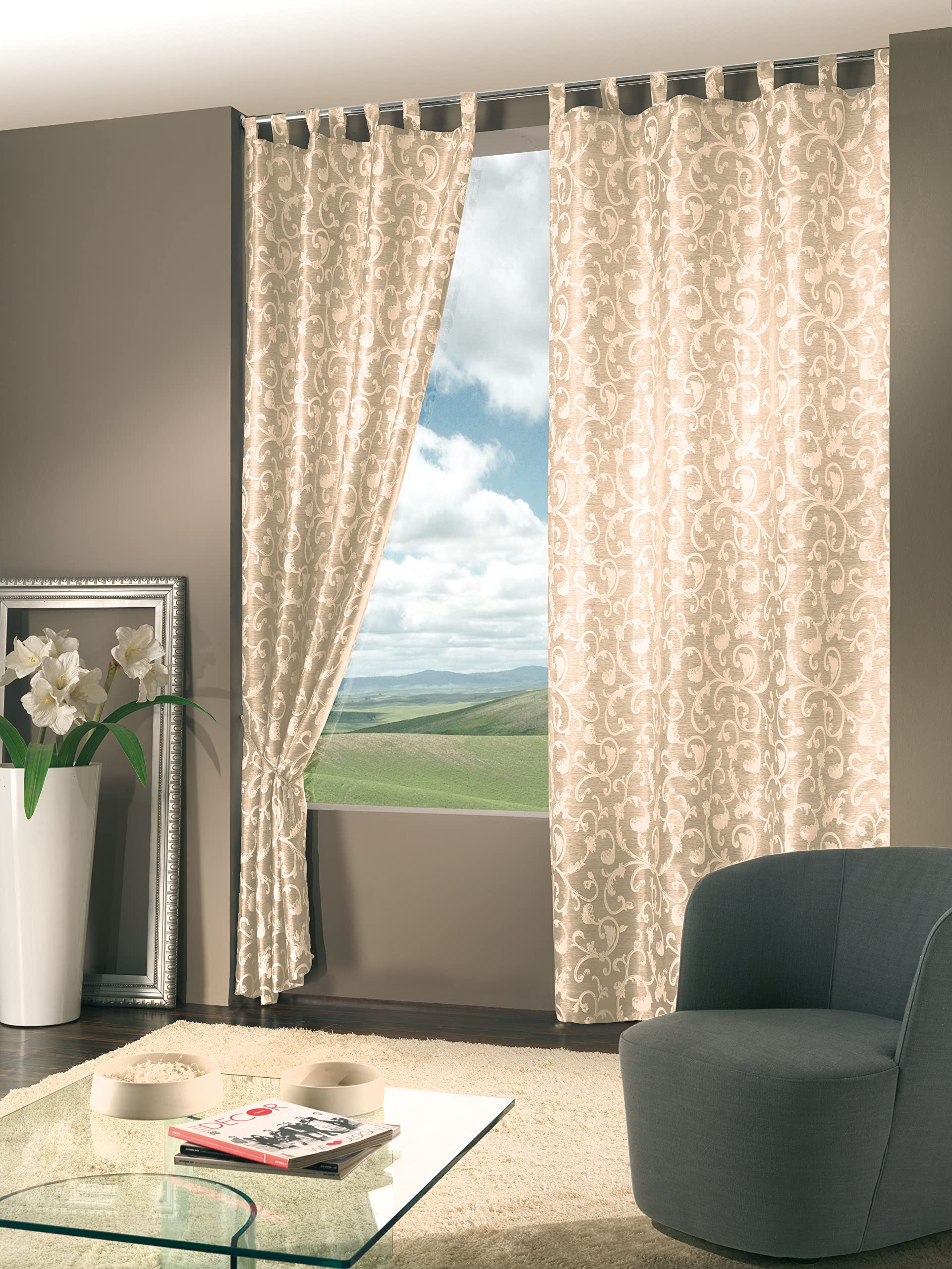 Home Collection MON116 Tenda Monaco Jacquard, Poliestere, Naturale, 140x290 cm