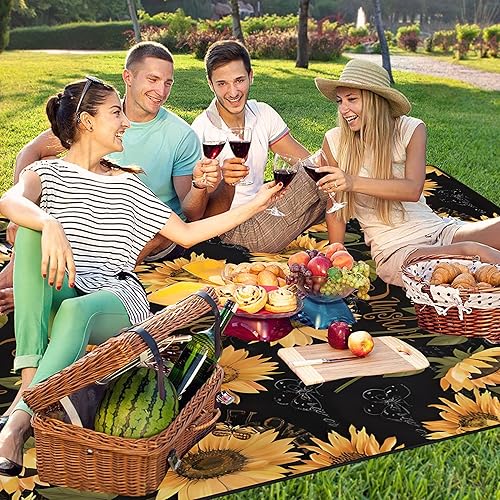 Miniatura 113 de Manta de picnic extra grande impermeable plegable (80 x 80 pulgadas), manta de playa impermeable a prueba de arena, 3 capas para el aire libre