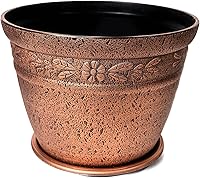 Vista 2 de Juego de 2 macetas de plástico de aspecto rústico victoriano con 2 platillos a juego (4 piezas) para plantas de semillero para interiores