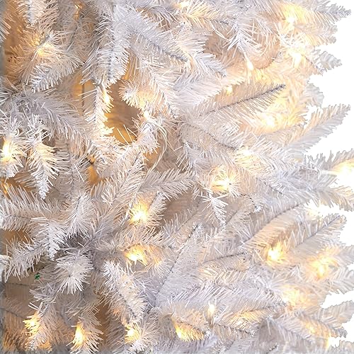 Miniatura 4 de Árbol de Navidad artificial blanco delgado de 9 pies con 600 luces LED blancas cálidas y 1860 ramas flexibles