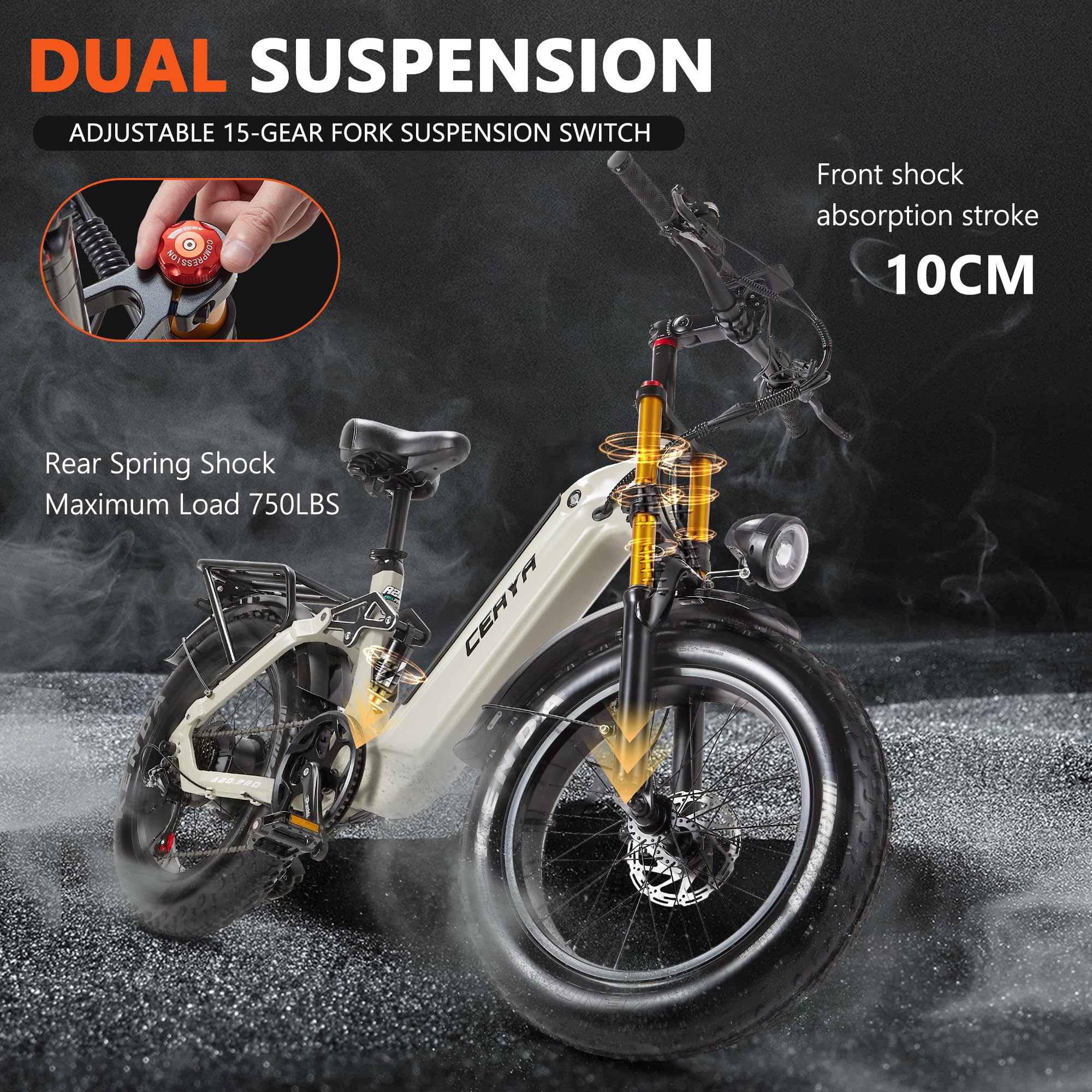 Vélo Électrique 20" × 4.0 Fat Bike Electrique VTT Electrique Adulte Homme Femme Velo Electrique avec Batterie Amovible 48V20AH Freins Hydrauliques Doubles Suspension Double A20 Pro