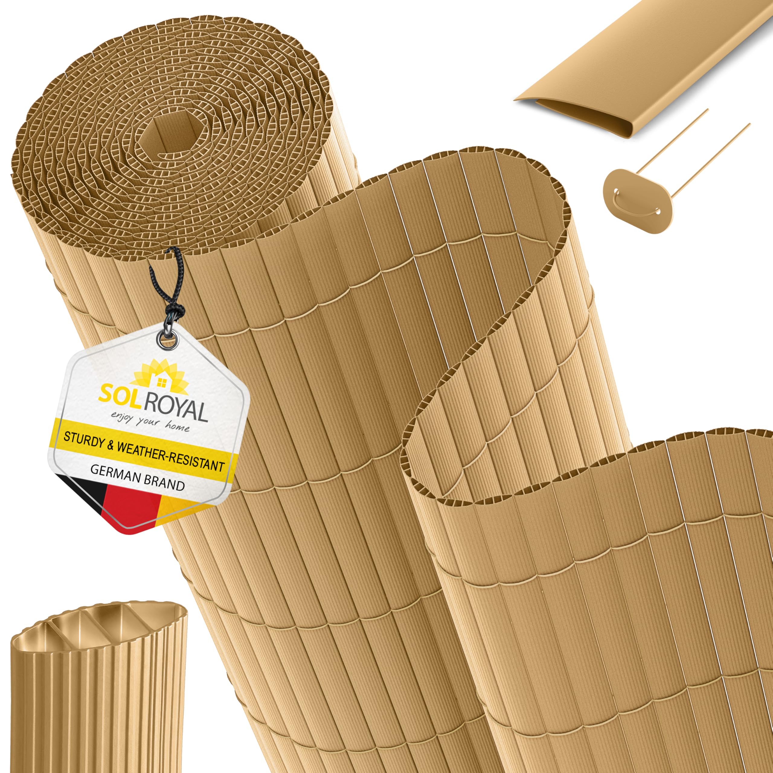 Sol Royal PVC Garden Screening 90x500 cm – Triple Reinforced Balcony Privacy Screen incl. Clips & Cover Strip – Outdoor Privacy Screen Weatherproof UV-Resistant – Garden Fence Screening Bamboo