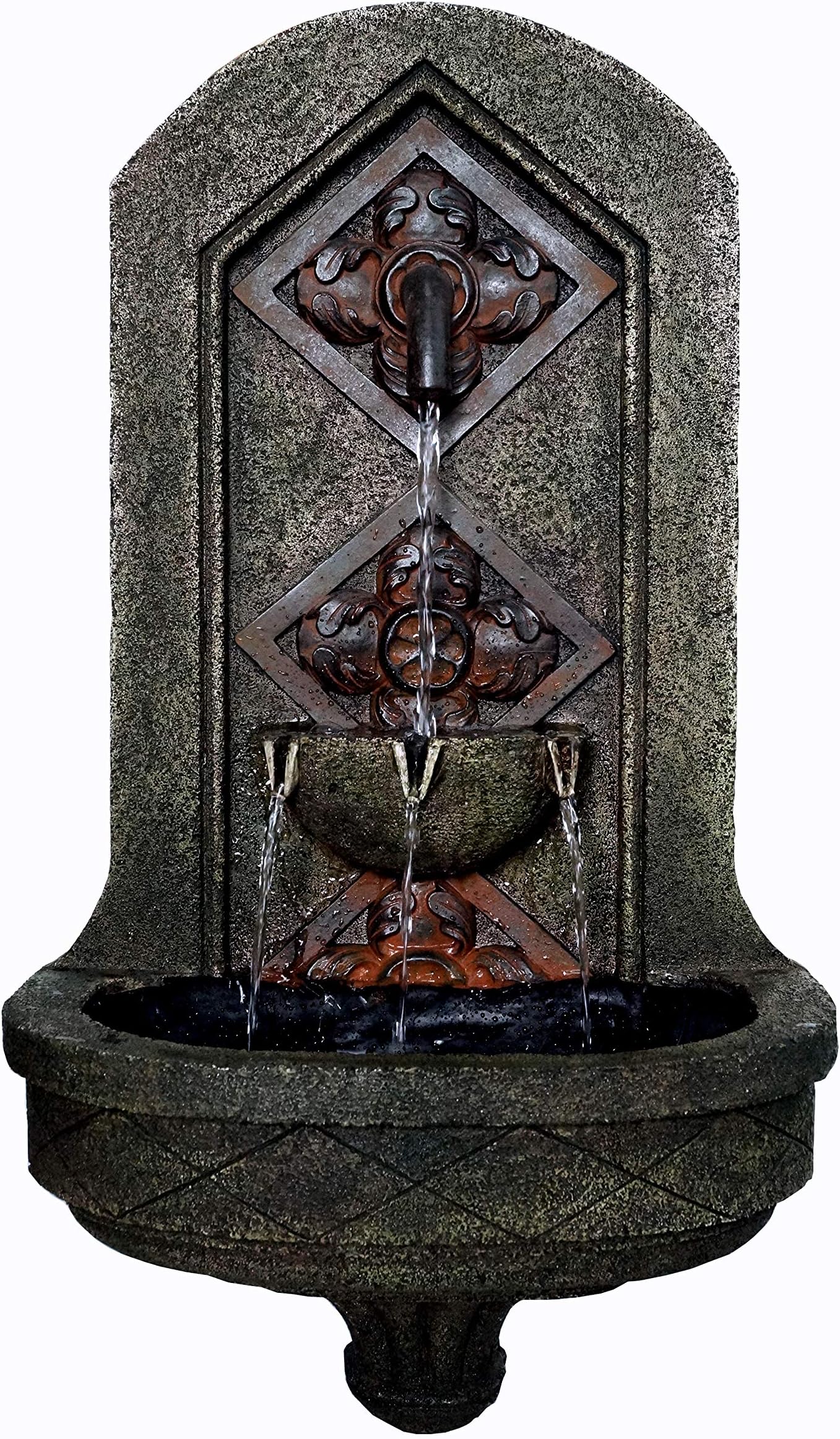 The Byzantine Outdoor Wall Fountain - Bronze Travertine - Water Feature for Garden, Patio and Landscape Enhancement