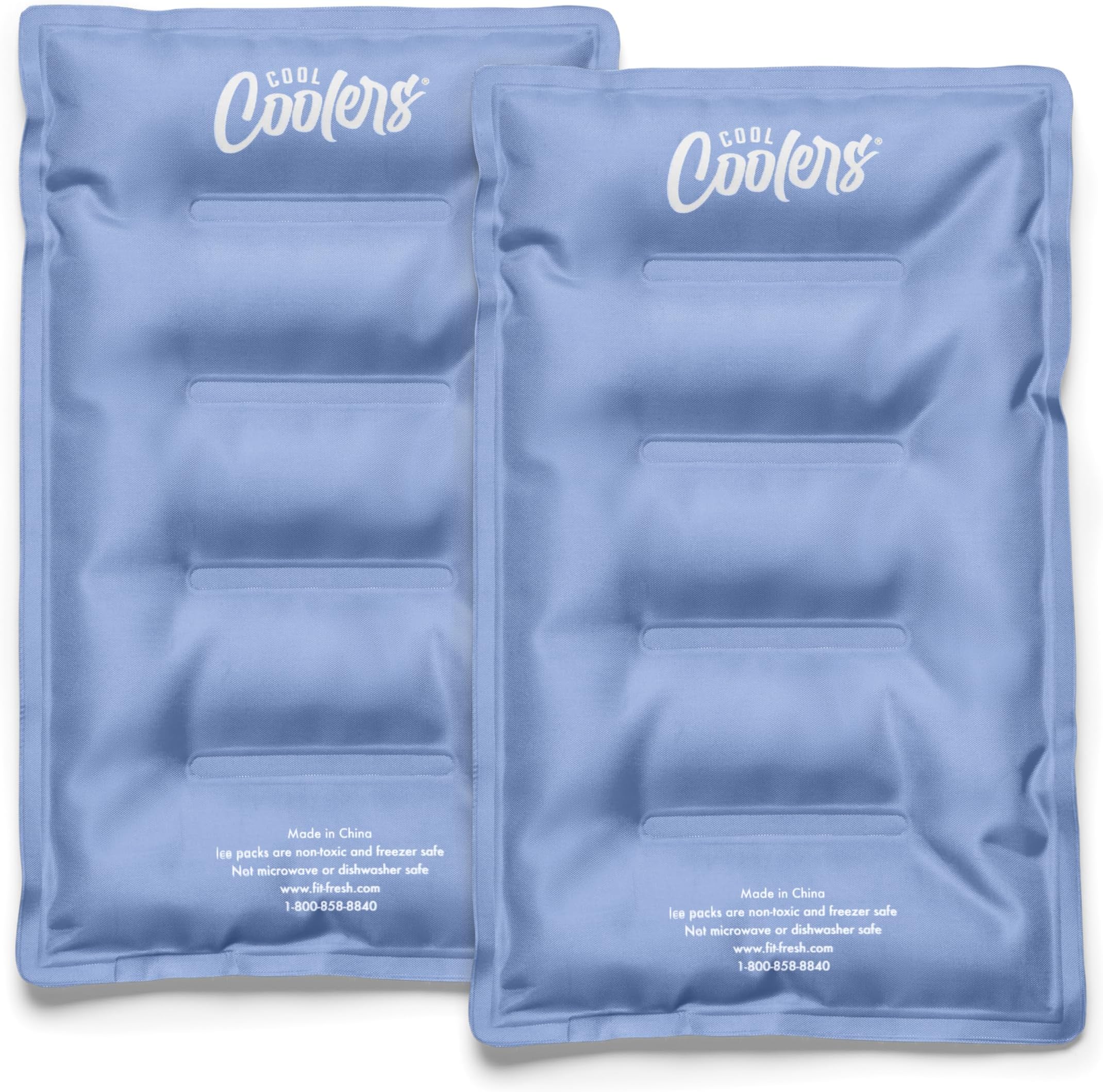 Cool Coolers by Fit & Fresh 2 Pack XL Soft Ice Packs for Cooler, Flexible Stretch Nylon, Lunch Box Ice Packs, Large Reusable Freezer Packs, Cornflower Blue