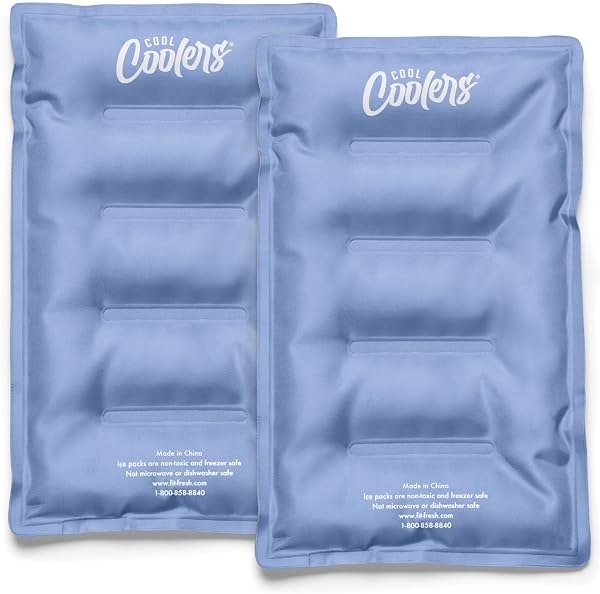 Cool Coolers by Fit & Fresh 2 Pack XL Soft Ice Packs for Cooler, Flexible Stretch Nylon, Lunch Box Ice Packs, Large Reus