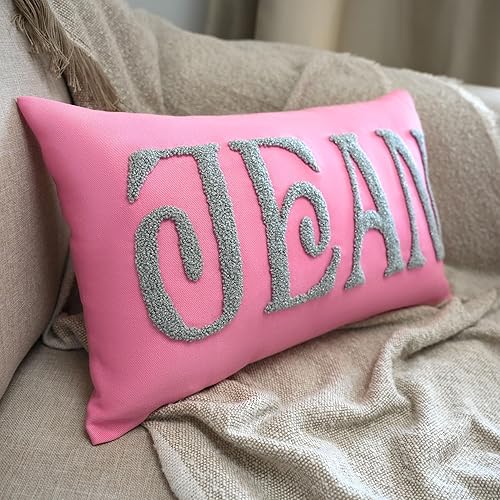Miniatura 2 de Golden Embroidered Punch Needle Pillow, Handmade Gift, Kid Room Home Decor, Custom Name Pillow Cover, Personalized Baby Gift Nursery Decor