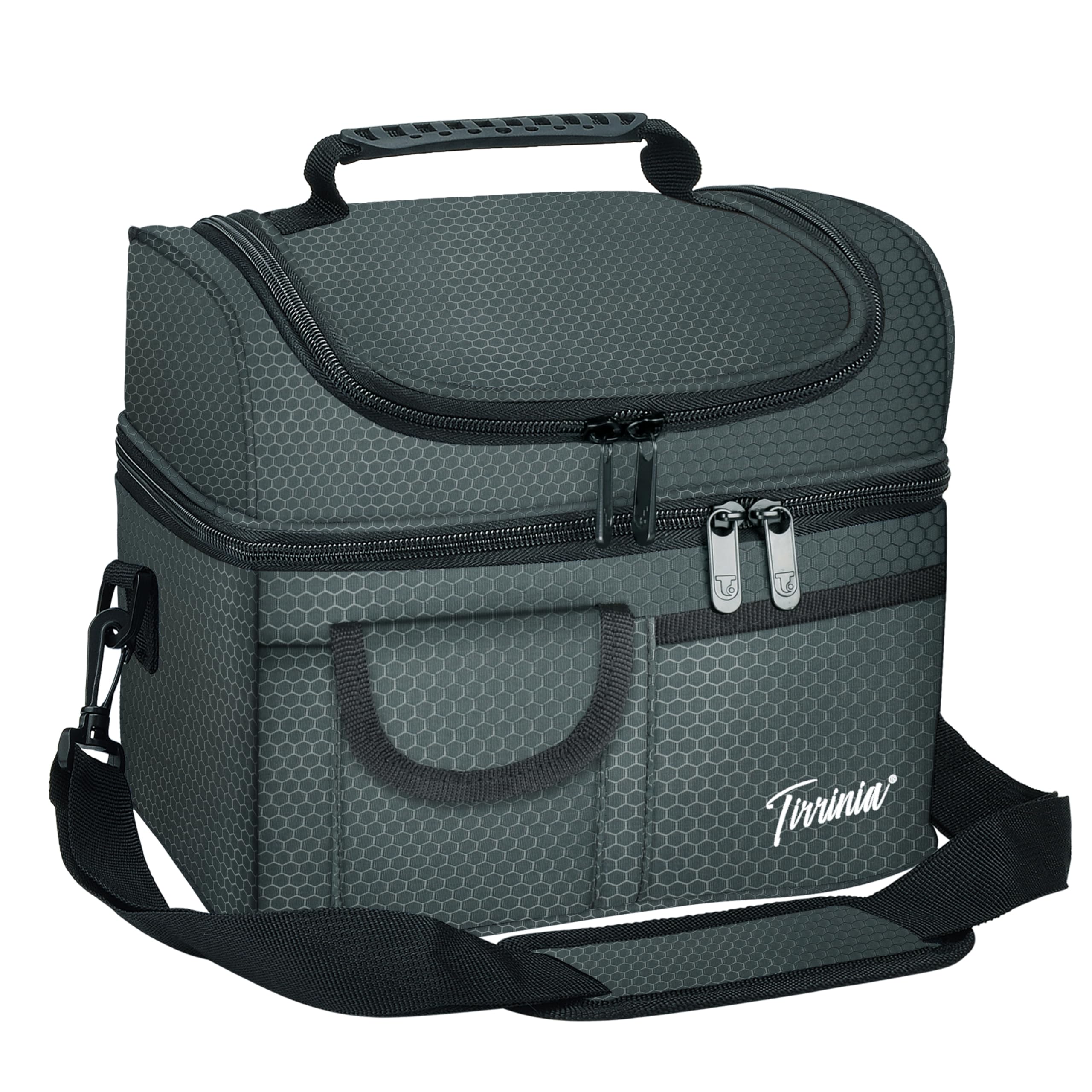 Tirrinia Reusable Lunch Box for Men Women, Insulated Lunch Bag Adult Work, Double Decker Leakproof Lunchbox for Office Picnic Beach—Dual Compartment