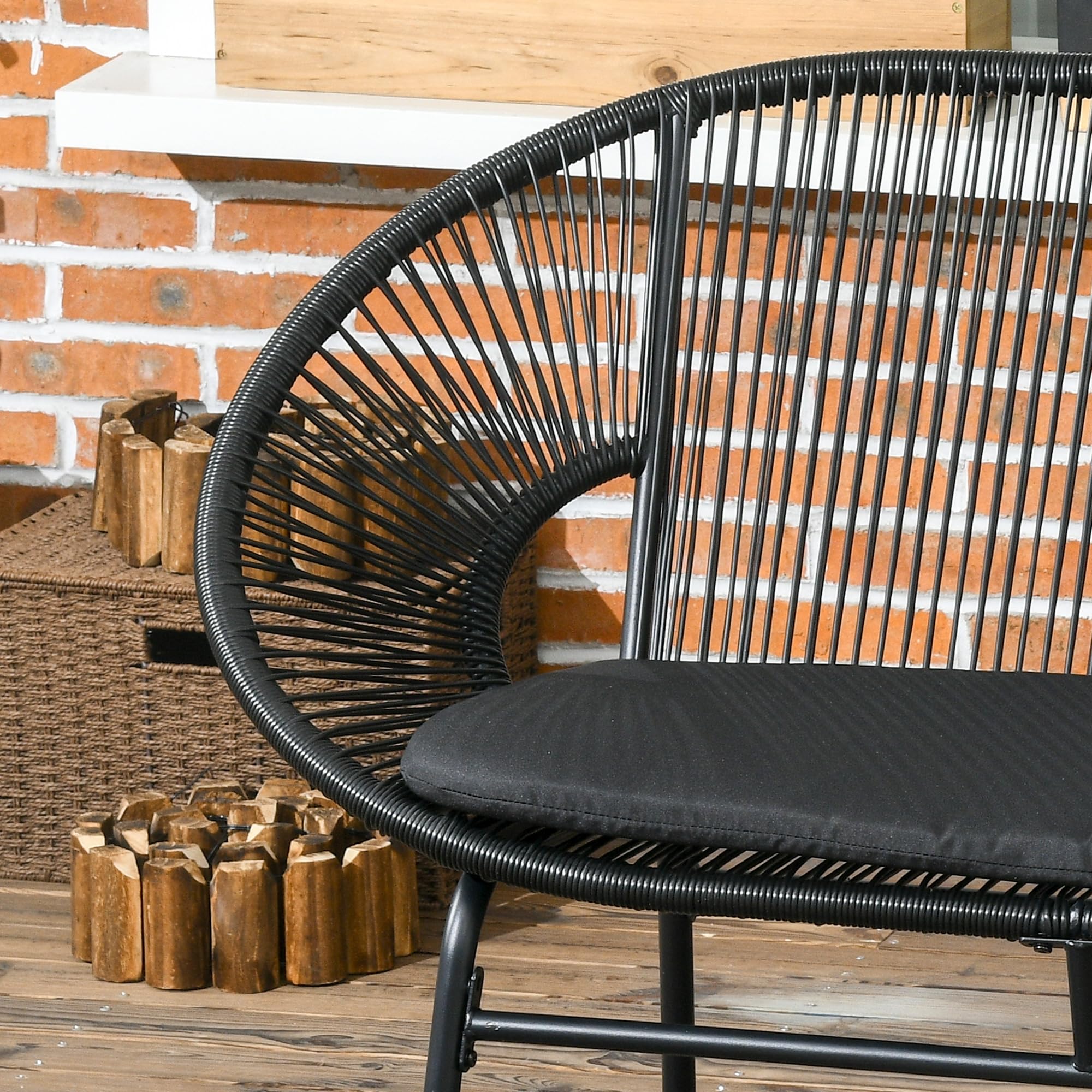 Outsunny Silla Acapulco de 2 Plazas Sofá Acapulco Silla de Jardín con Cojines Reposabrazos y Marco de Acero Carga 260 kg para Terraza Balcón Patio 132x72x83 cm Negro