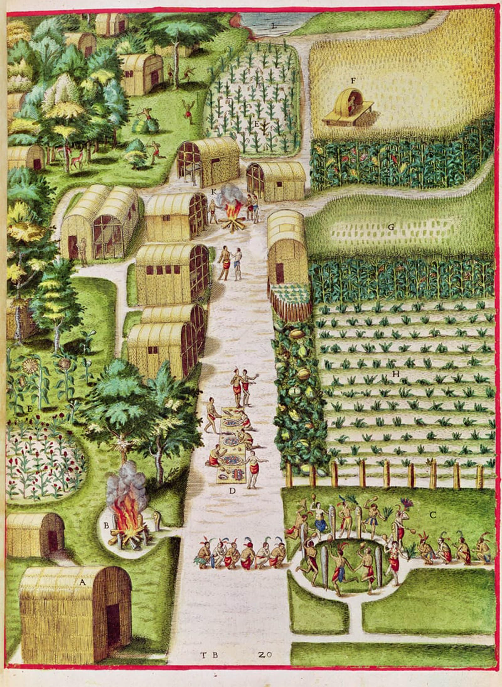 SERENDIPITP Retro Picture Poster Wall Art Pictures Painting the Village of Secoton by Theodore De Bry Wall Art Canvas Print for Wall Decor 60x90cm