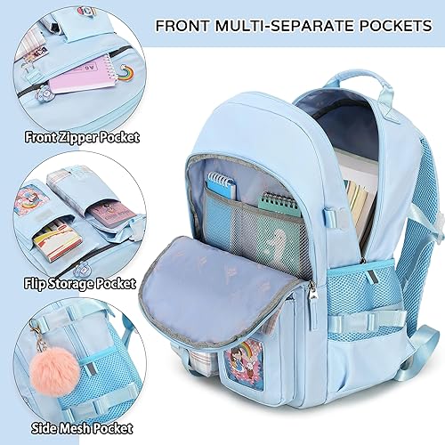 Miniatura 4 de Hey Yoo Linda mochila escolar para niñas, mochila escolar para niñas, mochilas para niñas, mochila Kawaii para adolescentes y niñas, Azul, Lindo