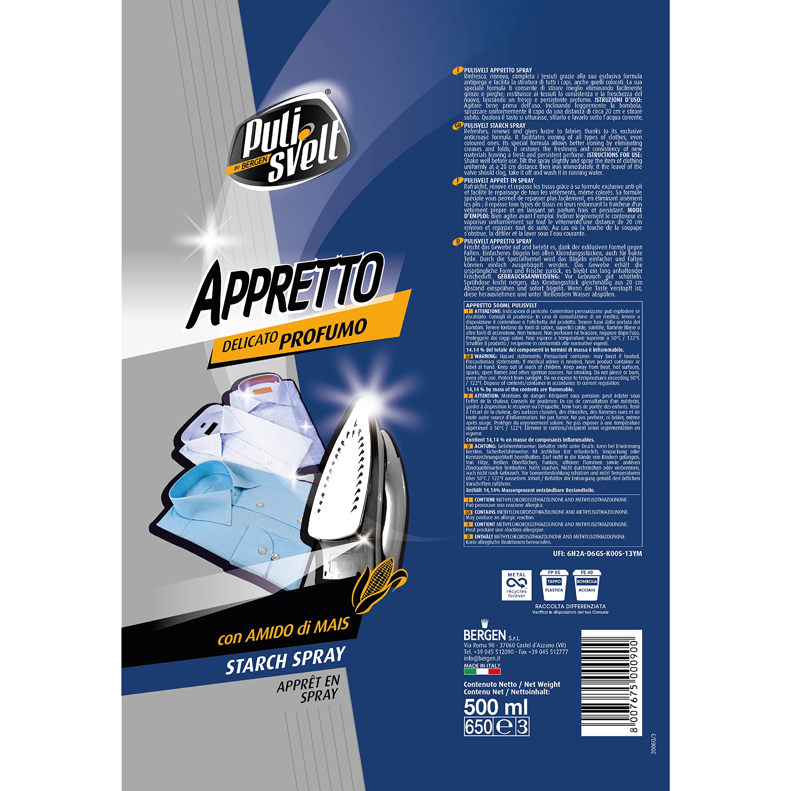 PULISVELT - Appretto Spray, 12 x 500 ml | Stiratura facile, veloce e antipiega
