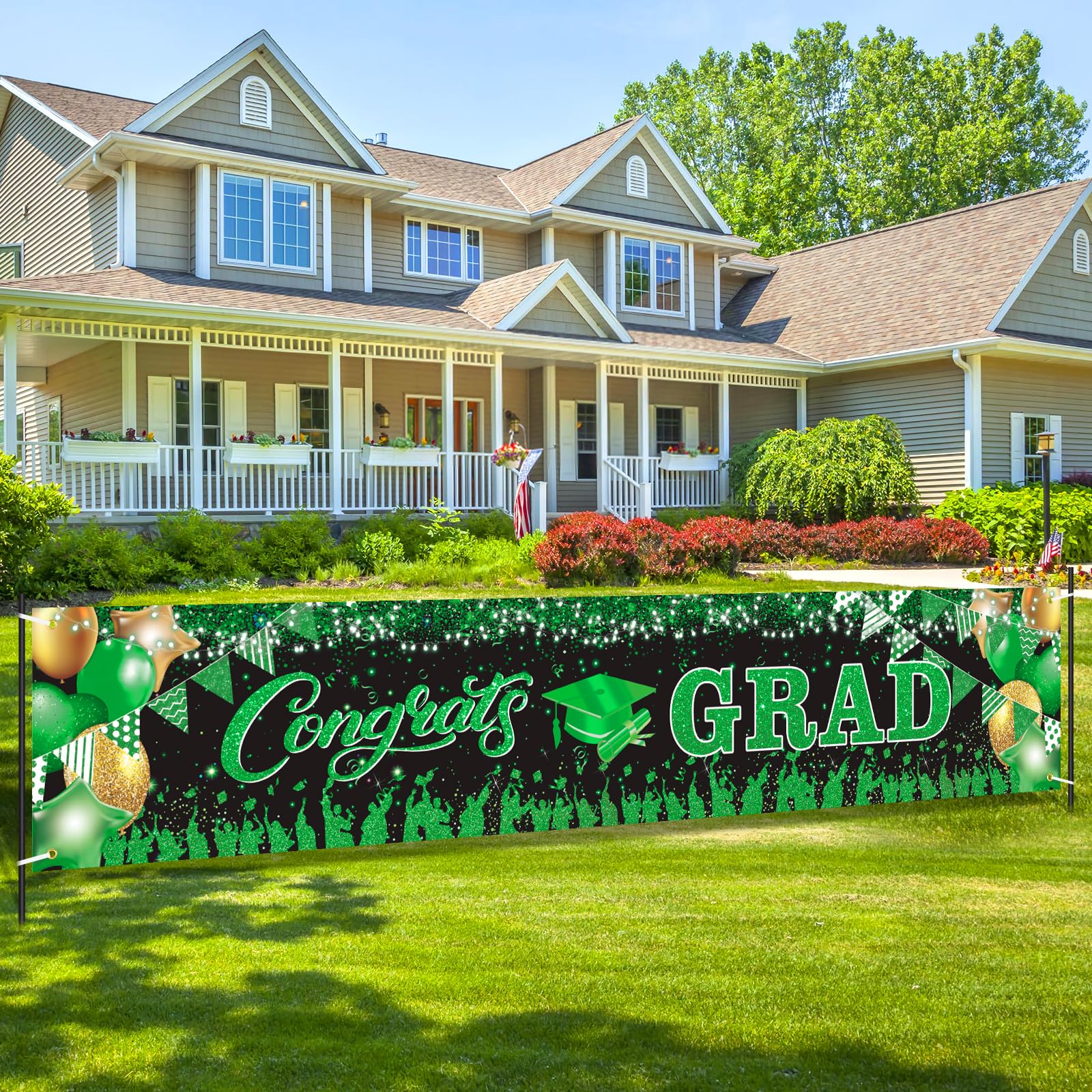 Graduation Party Decorations Banner Class of 2025 Green Black Congrats Grad Sign Yard Banner Congratulations Graduates for 2025 Graduation Party