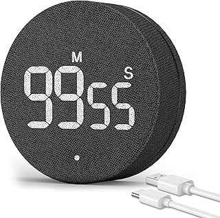 AVINIA デスクタイマー マグネット式デジタルキッチンタイマー 充電式ファブリックメッシュカバー 99分カウントダウン/カウントアップ Efficana Konah 調理用ホームタイマー(生地 ブラック)