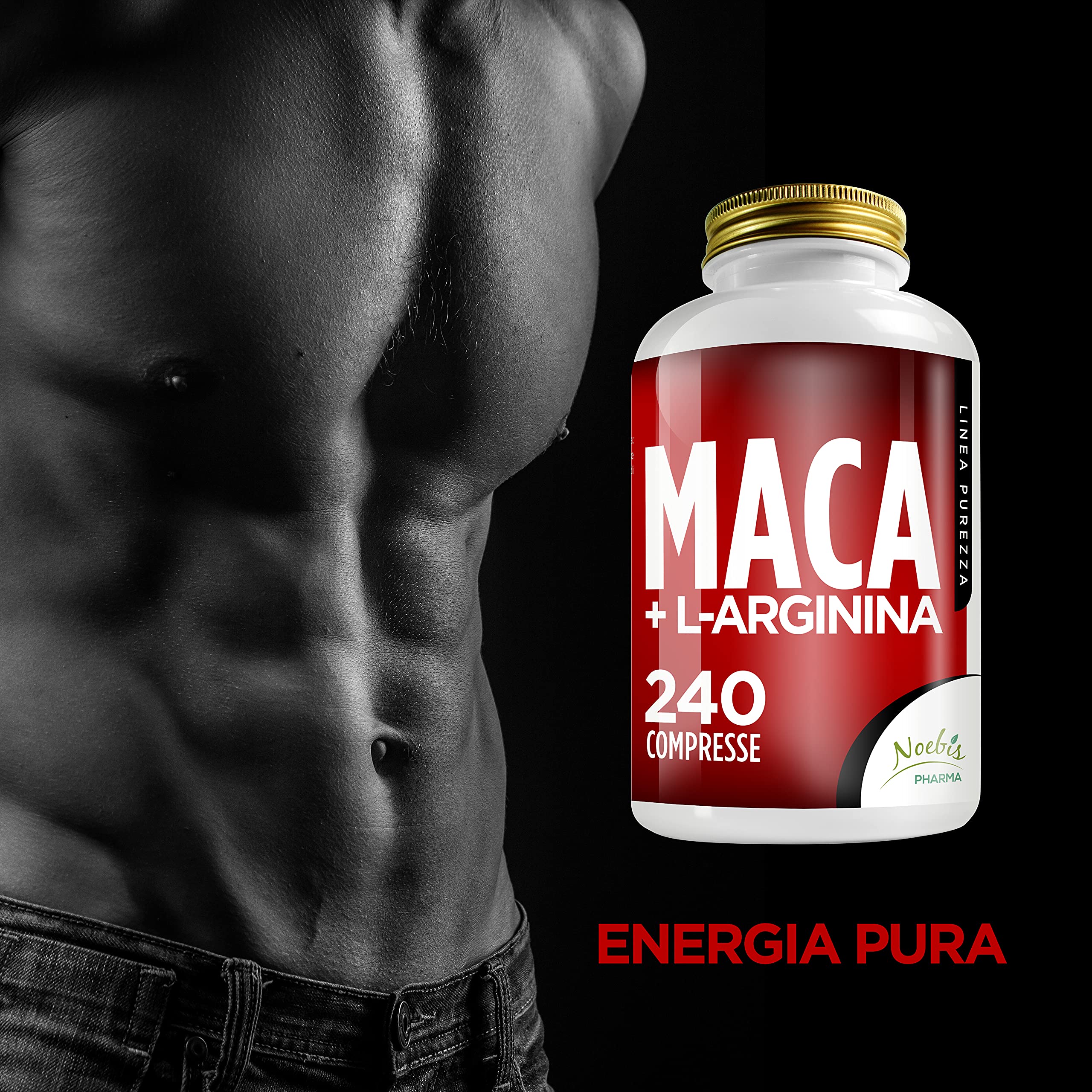 Maca + L-Arginina 240 Compresse Confezione Sestupla - 1 Compressa al giorno - Estratto di radice di Maca Peruviana per Tono e Vigore Fisico - Maca Root Forte più Arginina