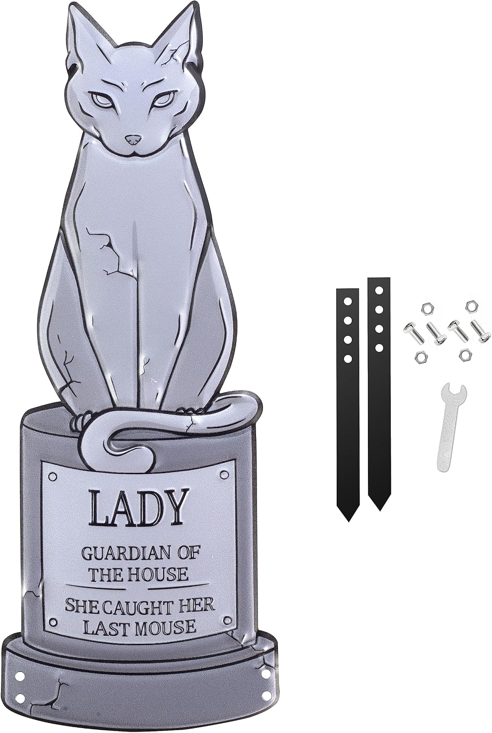 3-D Metal Halloween Pet Cemetery XL 17" Tombstone w Stakes -RIP Lady (Cat)- Durable, Rustproof, UV Raised Printing- Upgrade Your Haunted House Mansion Party Lawn Decor- No More Flimsy Foam Graveyards