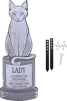 3-D Metal Halloween Pet Cemetery XL 17" Tombstone w Stakes -RIP Lady Cat- Durable, Rustproof, UV Raised Printing- Upgrade Your Haunted House Mansion Party Lawn Decor- No More Flimsy Foam Graveyards