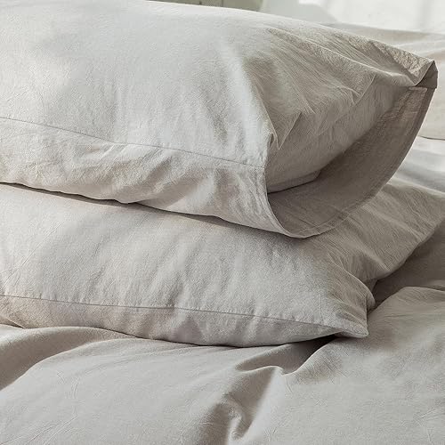 Miniatura 3 de MooMee Fundas de almohada 100% algodón lavado con textura parecida al lino, transpirable, duradera, suave, cómoda (negro, estándar)