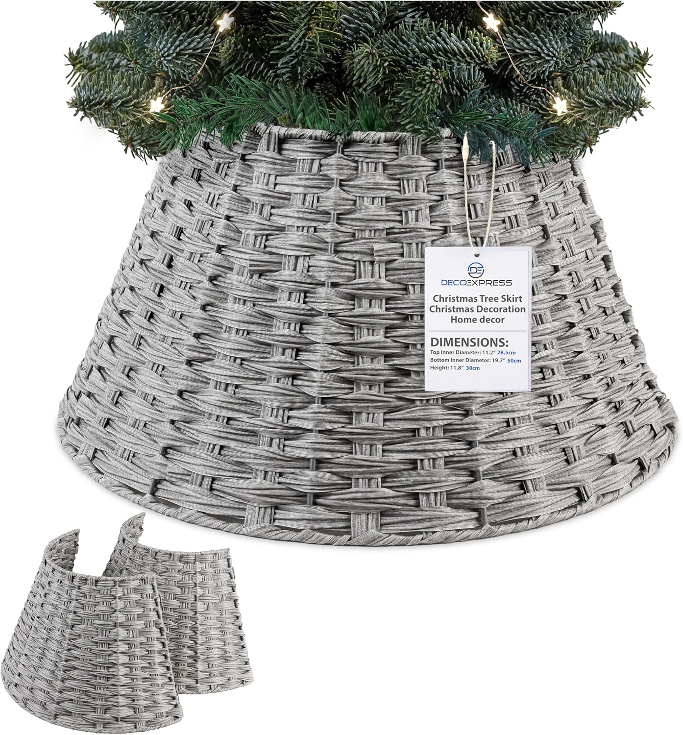 Deco Express Woven Christmas Tree Skirt 20.1 x 26 x 9.8” Rustic Collar Base Cover, Seasonal Holiday Decoration Accent for Xmas Trees, Home Decor (Beige, Top 20.1inch/Base 26inch)