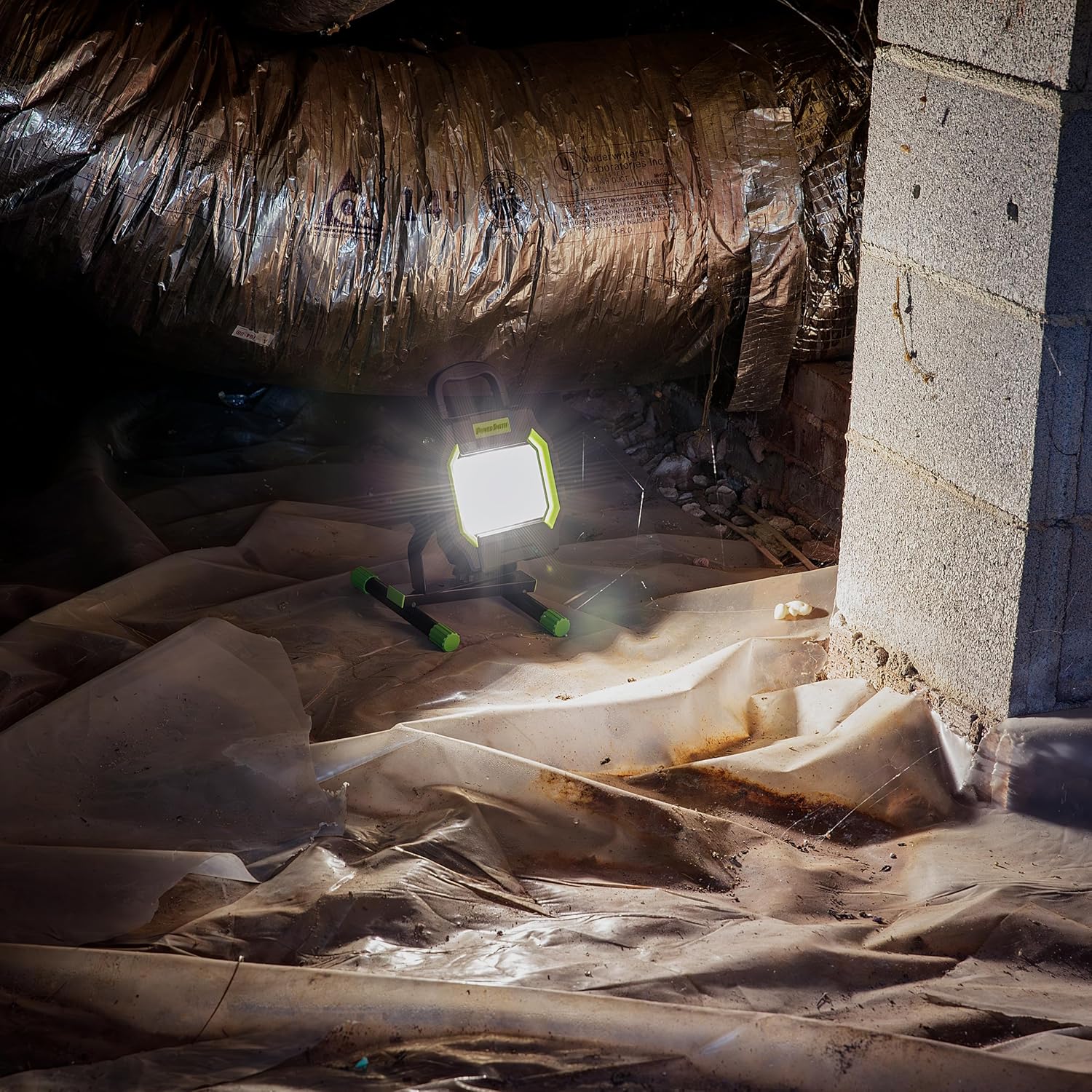 POWERSMITH PWLS150H 15000 Portable LED Work Light with Two Brightness Modes, Metal Housing and Stand, 10 ft. Power Cord, Impact Resistant Lens, and 5 Year Warranty POWERSMITH PWLS150H 15000 Portable LED Work Light with Two Brightness Modes, Metal Housing and Stand, 10 ft. Power Cord, Impact Resistant Lens, and 5 Year Warranty