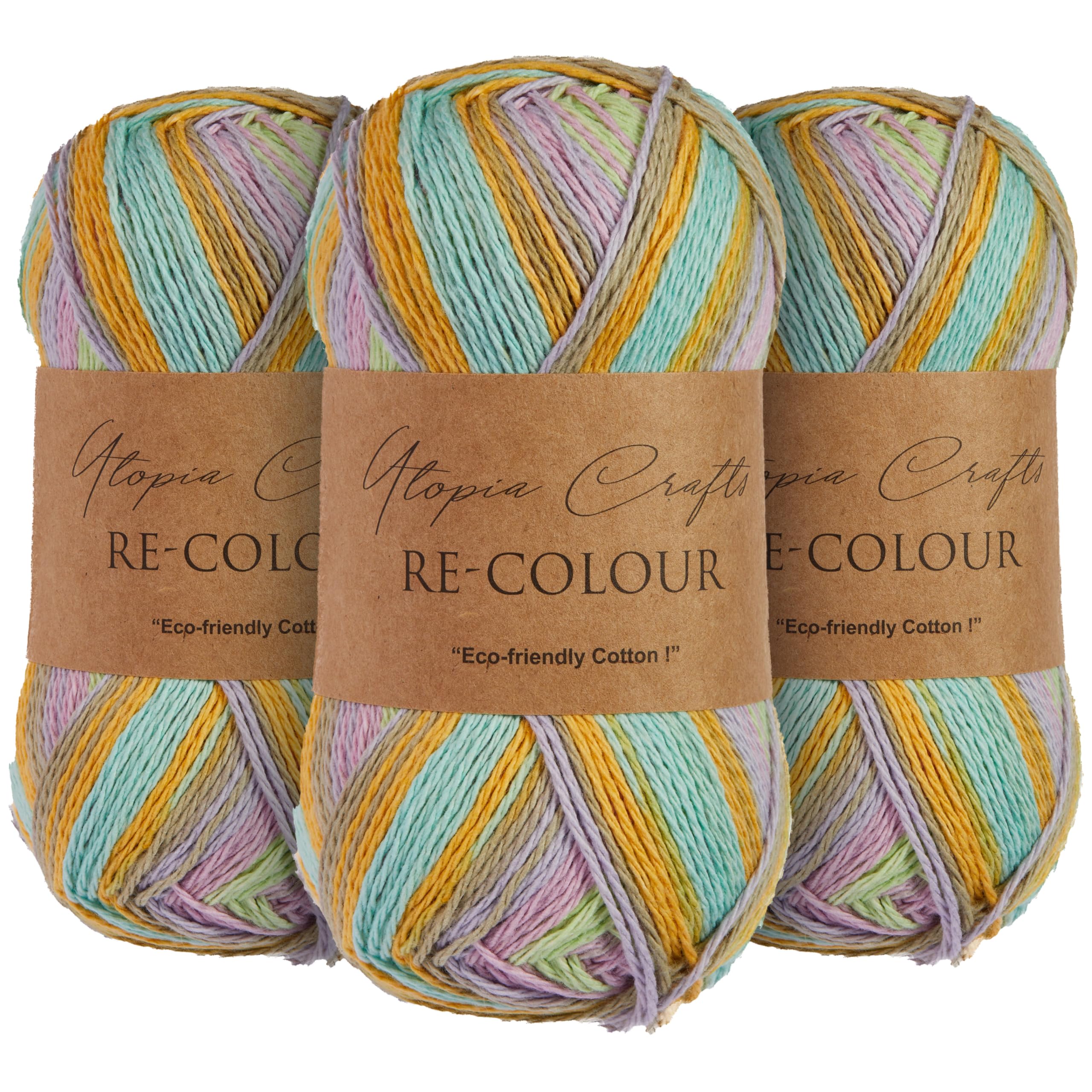 Ovillo de lana para tejer hilo degradado ganchillo de 100g pack de 3 Utopia Crafts Re-Colour Ombre
