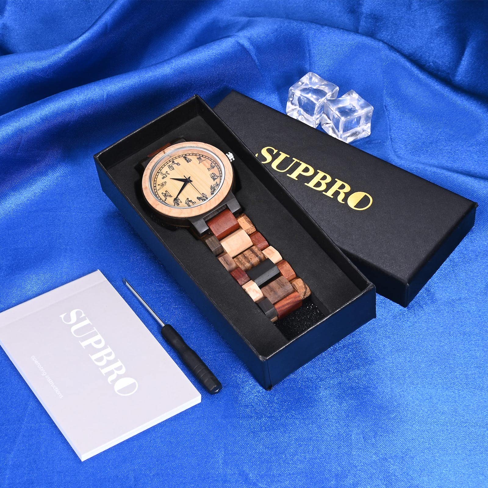 SUPBRO Holzuhren Herren Holz-Armbanduhr Klassik Holzuhr für Herren analoge Uhr Verstellbares Armband Hölzerne Armband für Männer