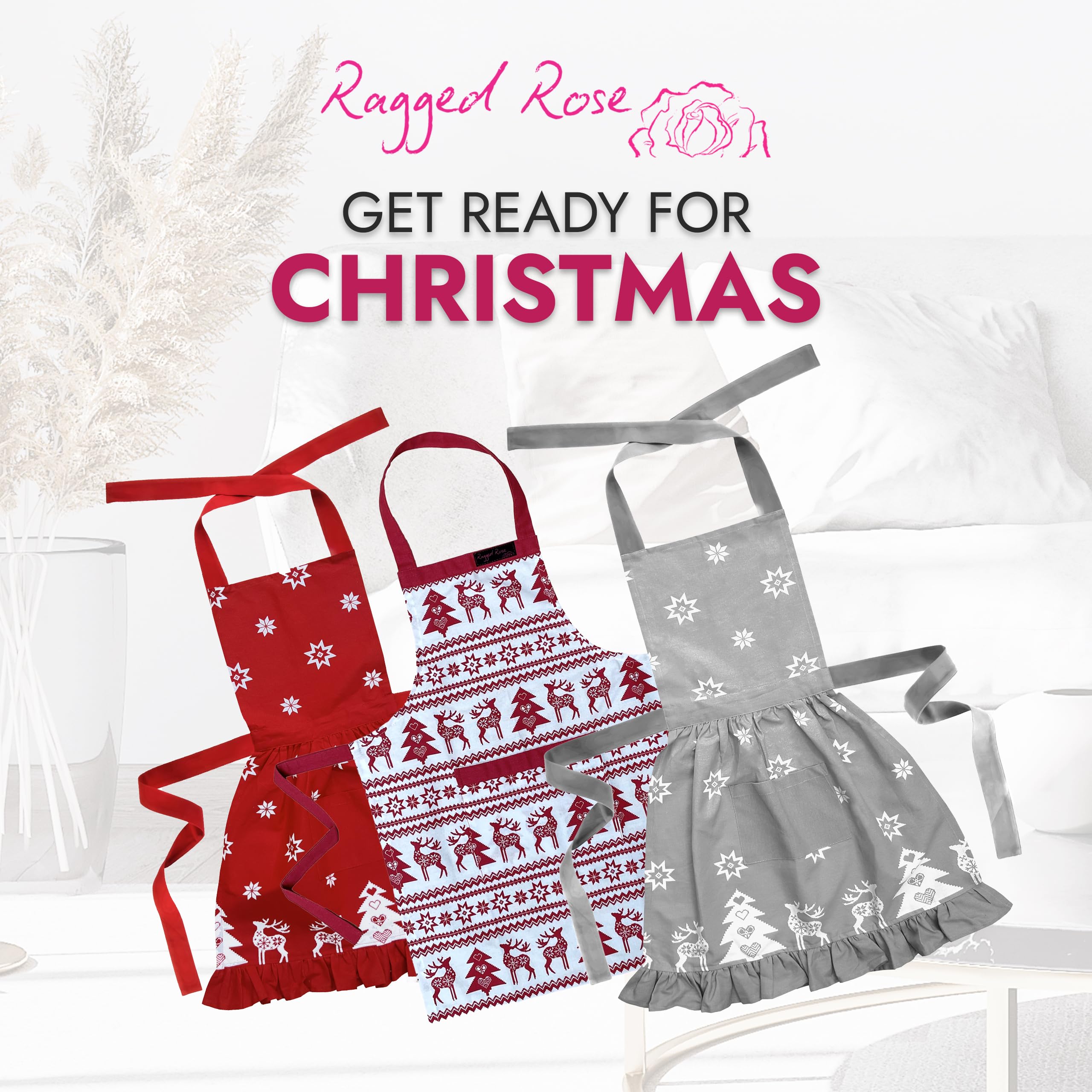 Womens Apron Ragged Rose Christmas Apron Cotton For Cooking