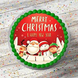 Father Christmas Themed Pre Cut Edible Icing Cake Topper 7.5 Inch Round Cake Decoration