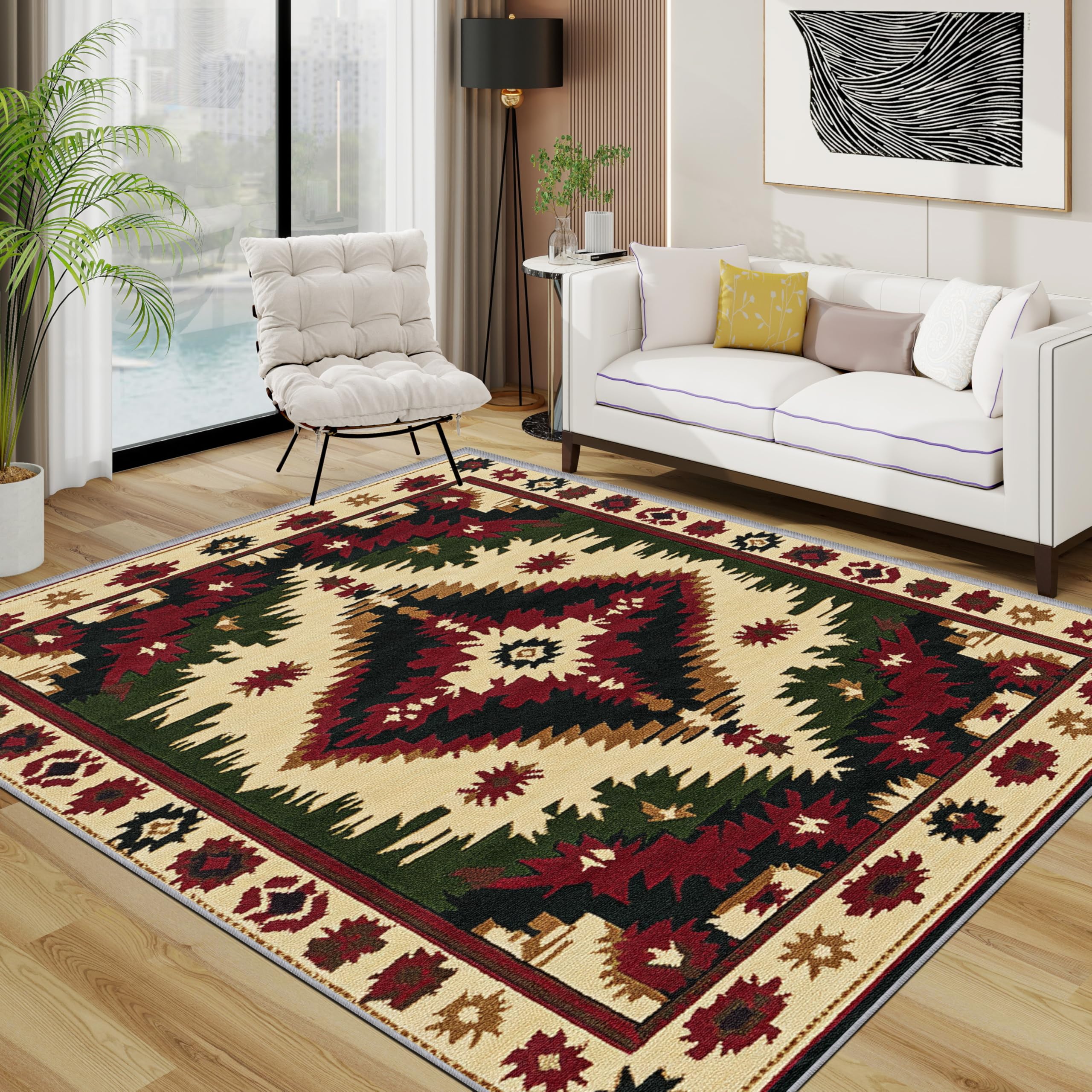 Aztec Rug - Southwestern Navajo Geometric Small Rugs for Bedroom 60x90, Native American Tribal Ethnic Floor Mat Soft Washable Non Slip Indoor Mats, Aztec Room Decor