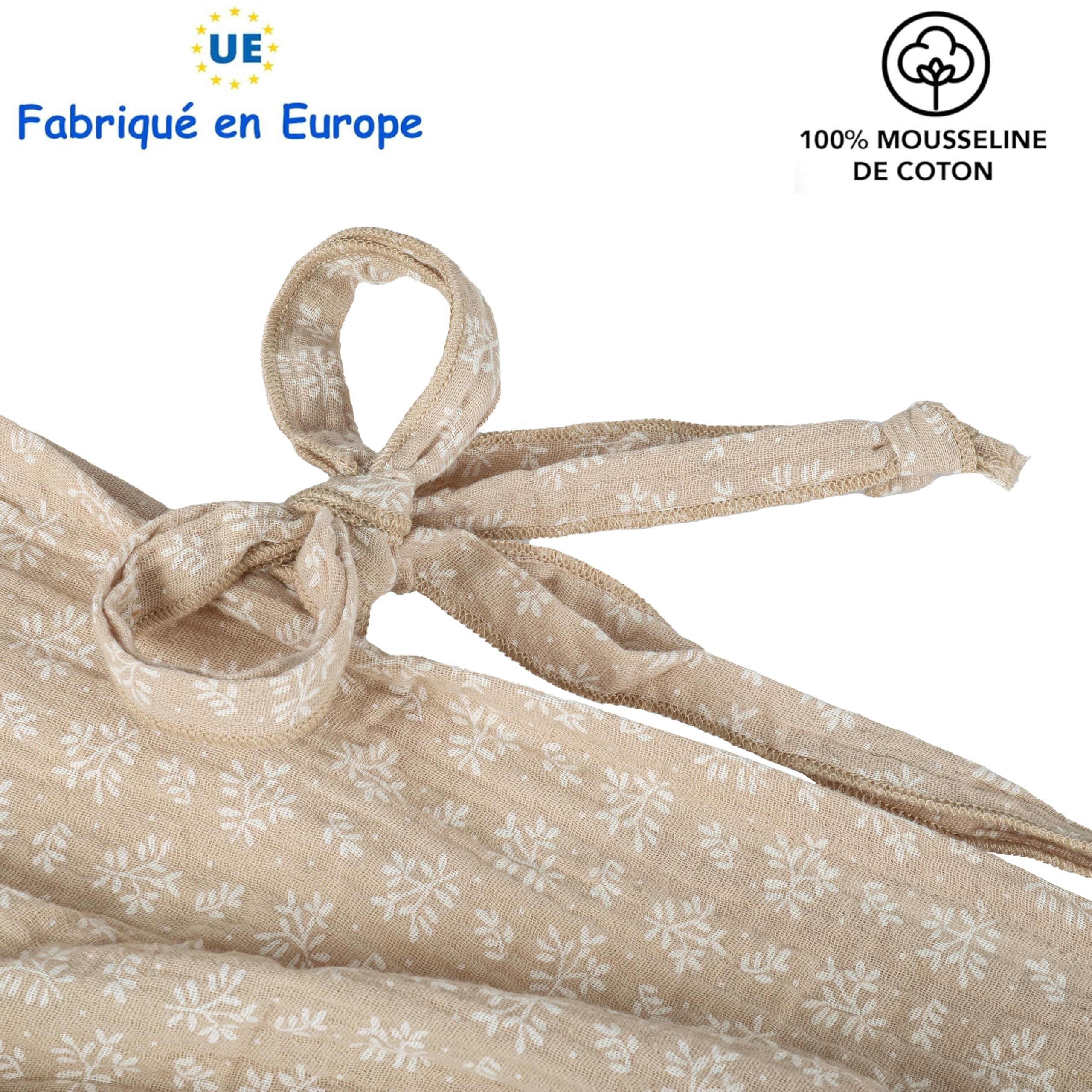 Toile de Lit Cabane 100% Coton - Ciel de Lit Cabane pour Lit Montessori 80x160, 90x200 cm - Tissu Oeko-Tex Gots (Beige Feuillage, 120 x 370 cm)