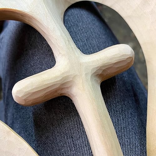 Miniatura 8 de Wooden Hand Cross, Handmade Wood Cross, Heart Design Cross, Wooden Carved Cross Wall Decor, Decorative Crosses for Wall Large and Small (9.84in, red)