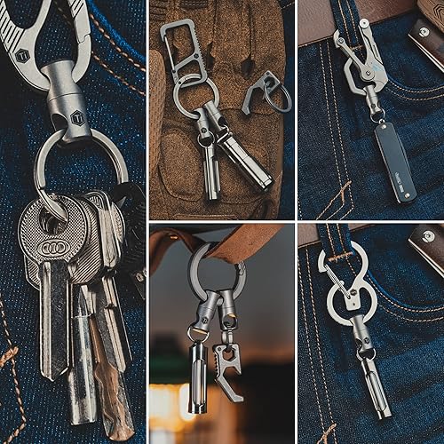 Miniatura 4 de KeyUnity KA07 - Conector de anillo dividido con clip giratorio y llavero plano de titanio KA02, plateado