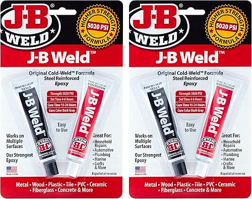 J-B Weld Epoxi original, epoxi reforzado con acero, alta resistencia, paquete de 2, gris oscuro (8265S-2)