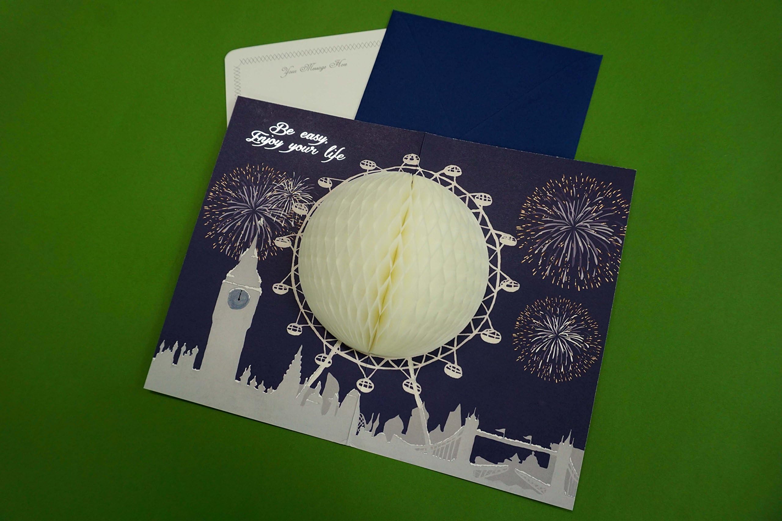 Handmade Honeycomb Pop Up Christmas Greeting Card (LONDON EYE, Pack of 1)