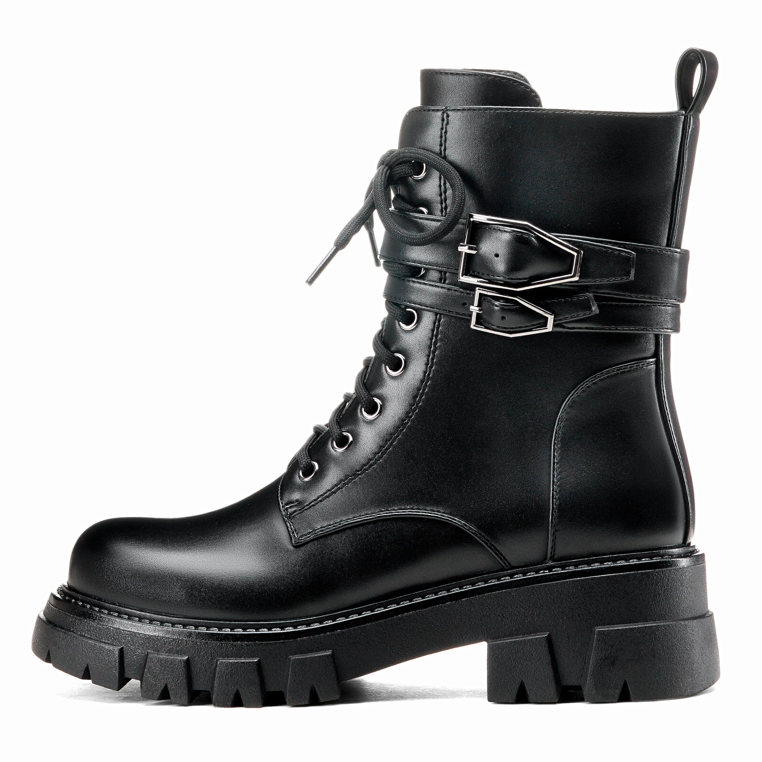 ElegaStep Women's Combat Boots Rave Boots for Women Booties Motorcycle Fashion Buckle Goth Chunky Heel