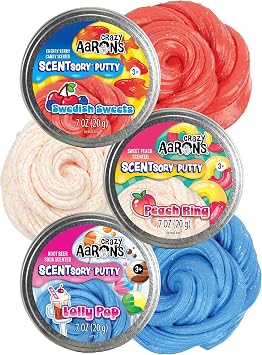 Crazy Aarons Scent Sory Putty Lolly Pop, Peach Ring and Swedish Sweets Gift Set Bundle - 3 Pack 20g Each
