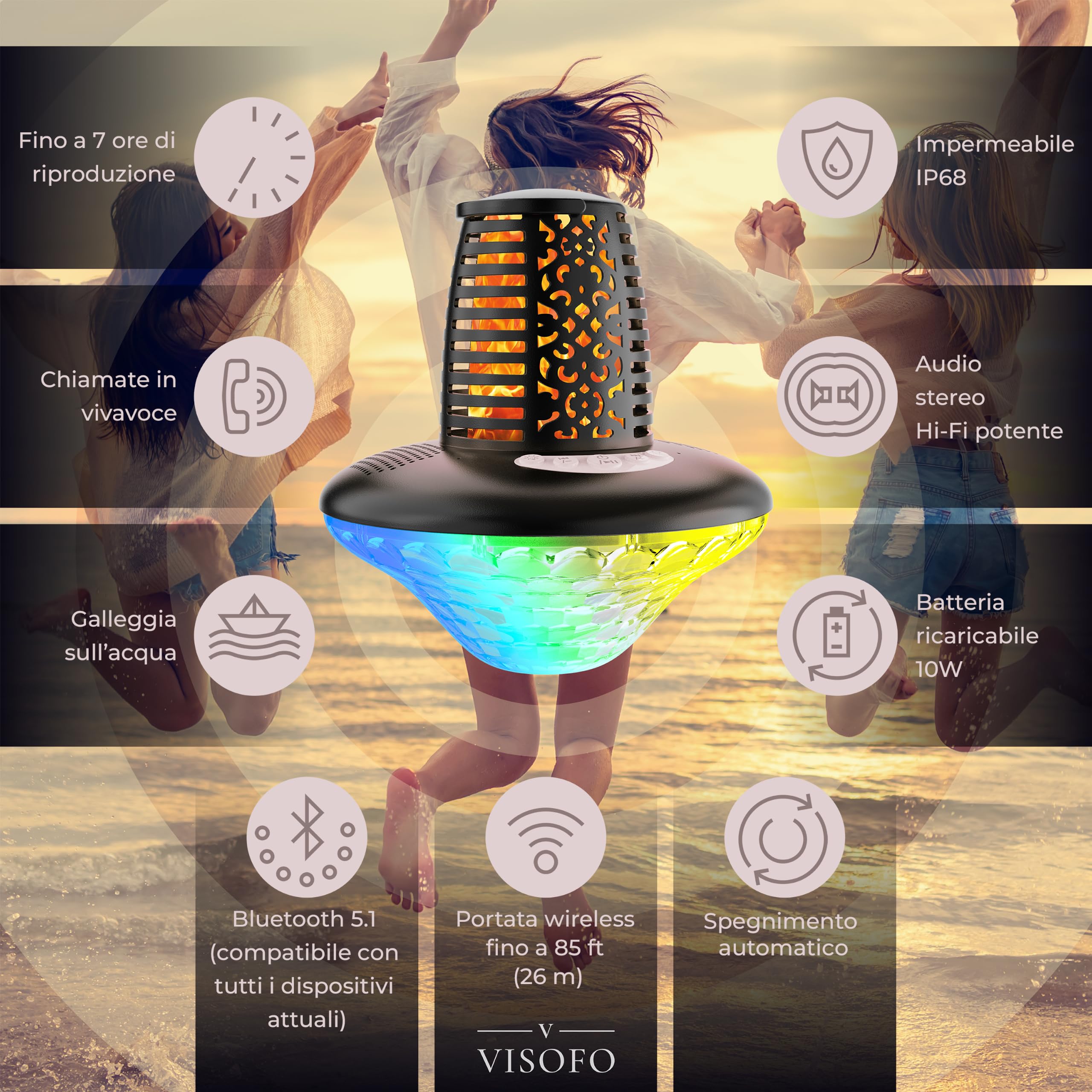 VISOFO Altoparlante galleggiante per piscina Bluetooth con luci | Accessori per piscina fuori terra e interrato nuoto impermeabile IP68 Vasca idromassaggio all'aperto Patio Offerte Wireless Cool Stuff
