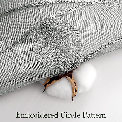 Miniatura 3 de HOMEIDEAS Cortinas traslúcidas grises de cocina de 30 x 24 pulgadas de largo, 2 paneles bordados de línea ondulada con patrón en espiral, cortinas