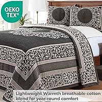 Vista 5 de Superior Juego de colcha de mezcla de algodón, incluye colcha de gran tamaño y 2 fundas de almohada a juego, manta ligera, decoración de cama