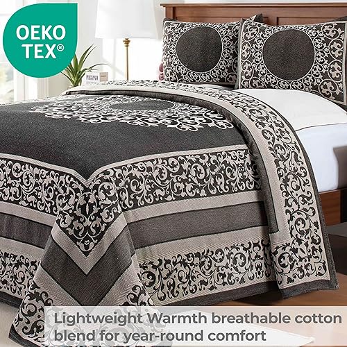 Miniatura 5 de Superior Juego de colcha de mezcla de algodón, incluye colcha de gran tamaño y 2 fundas de almohada a juego, manta ligera, decoración de cama,