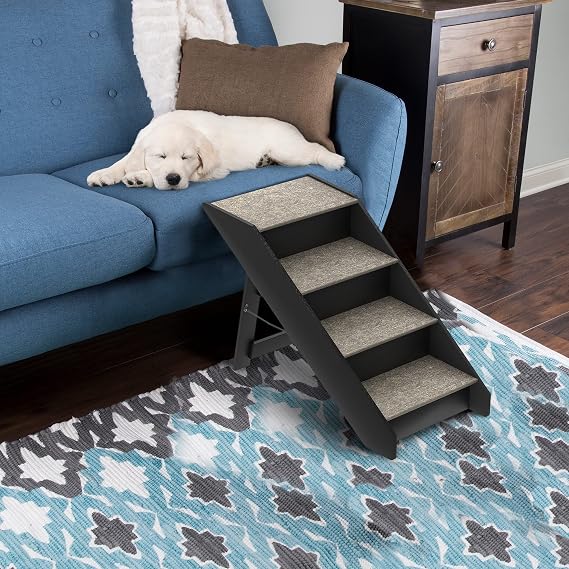Pet Stairs - Home and Vehicle Nonslip Carpeted Dog Steps with 4-Step Design - for Puppies, Kittens, and Other Small Pets by PETMAKER (Gray)
