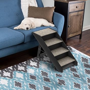 Pet Stairs - Home and Vehicle Nonslip Carpeted Dog Steps with 4-Step Design - for Puppies, Kittens, and Other Small Pets by PETMAKER (Gray)