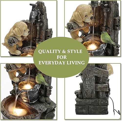 Miniatura 5 de LuxenHome Puppy at The Farmhouse - Fuente de resina para exteriores con luces