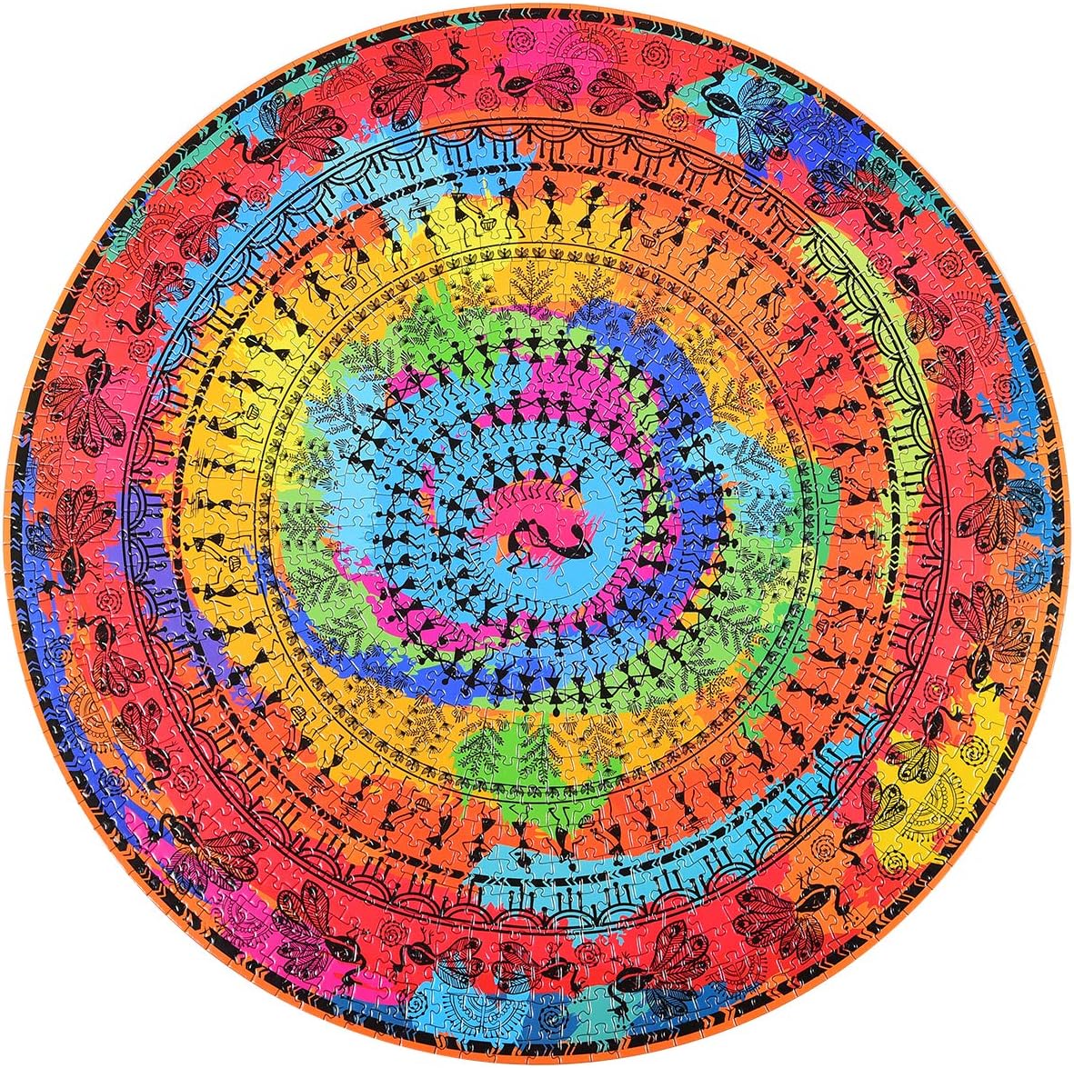 Bgraamiens Puzzle- Ancient Tribal Life -1000 Pieces Rich Color Round Mandala Puzzle Color Challenge Jigsaw Puzzles