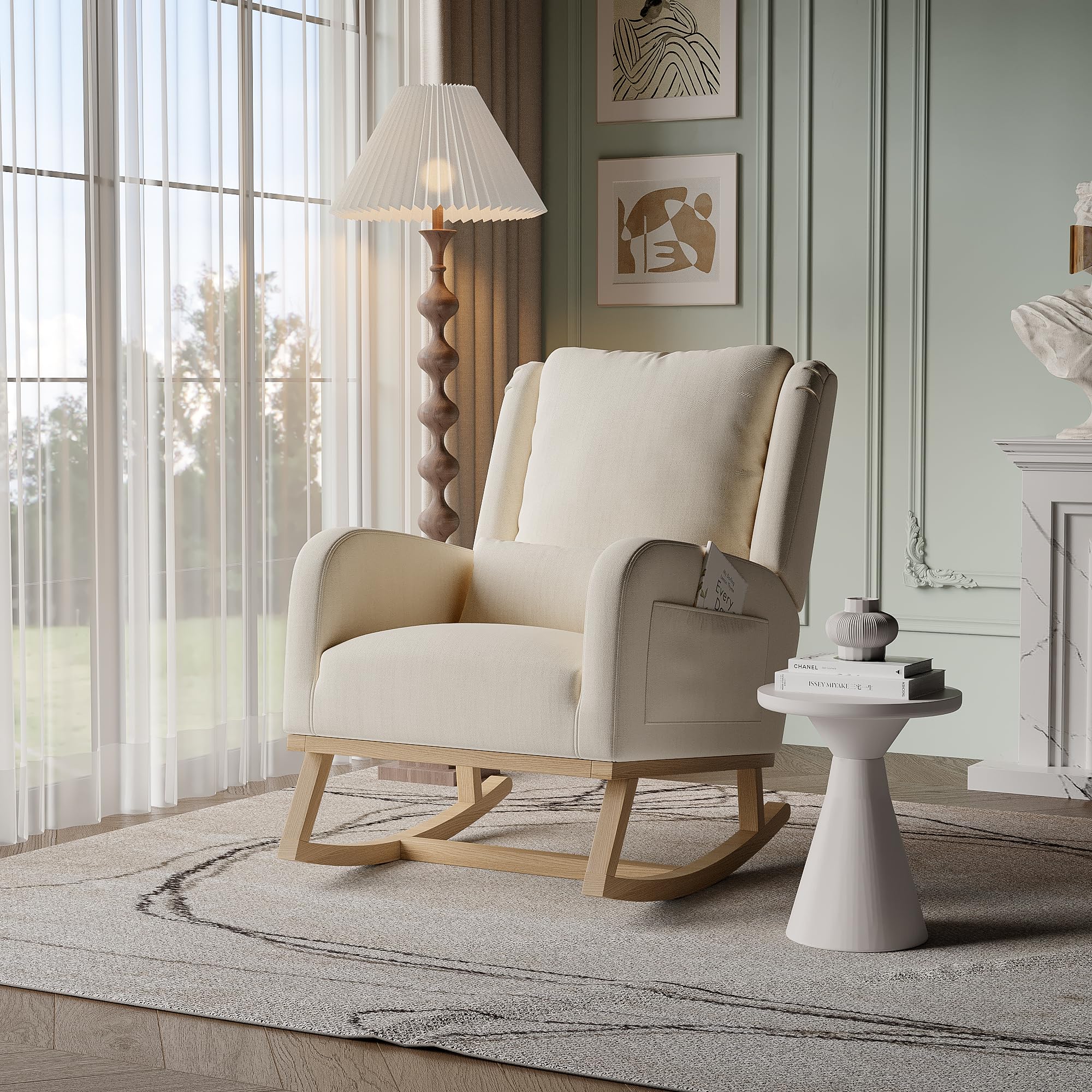Poltrona Moderna e Accogliente con Struttura in Legno per Soggiorno e Camera da Letto, Beige | Italy