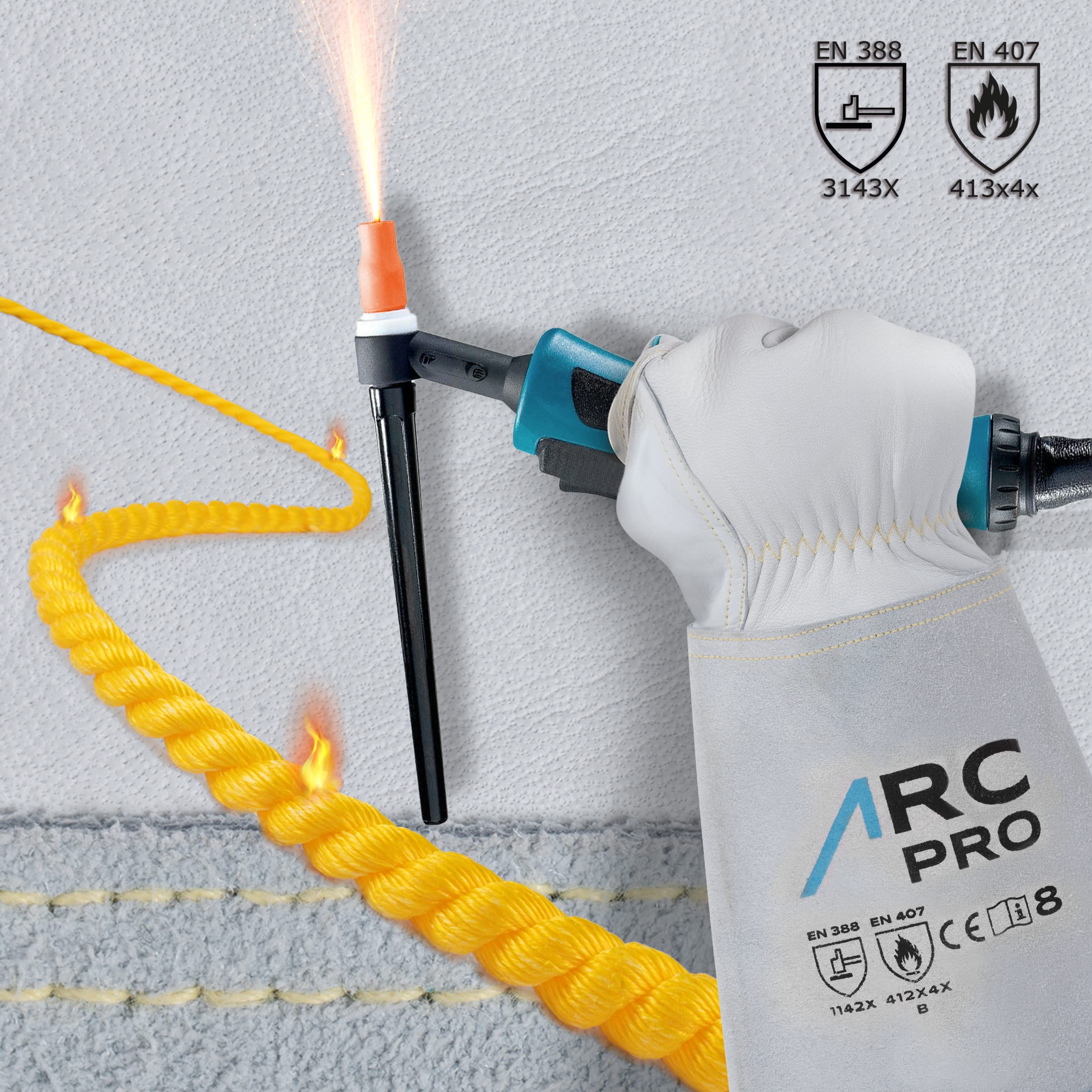 ACE ARC Pro Welder's work glove - Protective leather gloves for welding - EN 388/12477-09/L (Pack of 1), Light Grey - Image 2